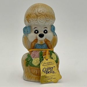Vintage Jasco Critter Bells Poodle Dog Bisque Porcelain Flower Basket 80s